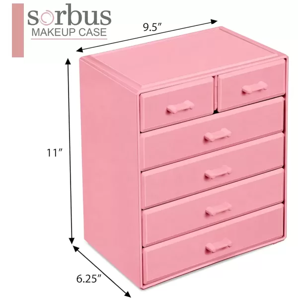 imageSorbus Large Makeup Organizer  Stackable Jewelry ampamp Makeup Organizer For Vanity Bathroom Storage Dresser  12 Drawers Cosmetic Beauty Organizers and Storage with Lipstick Makeup Brush HolderPink