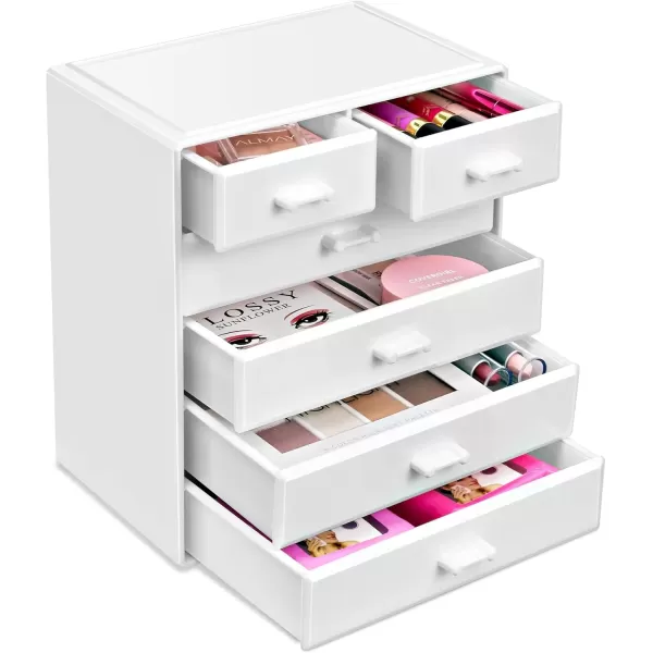 imageSorbus Large Makeup Organizer  Stackable Jewelry ampamp Makeup Organizer For Vanity Bathroom Storage Dresser  12 Drawers Cosmetic Beauty Organizers and Storage with Lipstick Makeup Brush HolderWhite