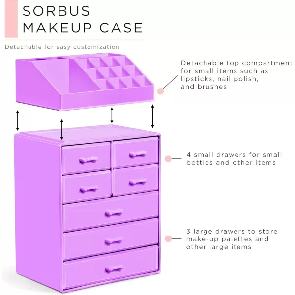 imageSorbus Large Makeup Organizer  Stackable Jewelry ampamp Makeup Organizer For Vanity Bathroom Storage Dresser  12 Drawers Cosmetic Beauty Organizers and Storage with Lipstick Makeup Brush HolderPurple