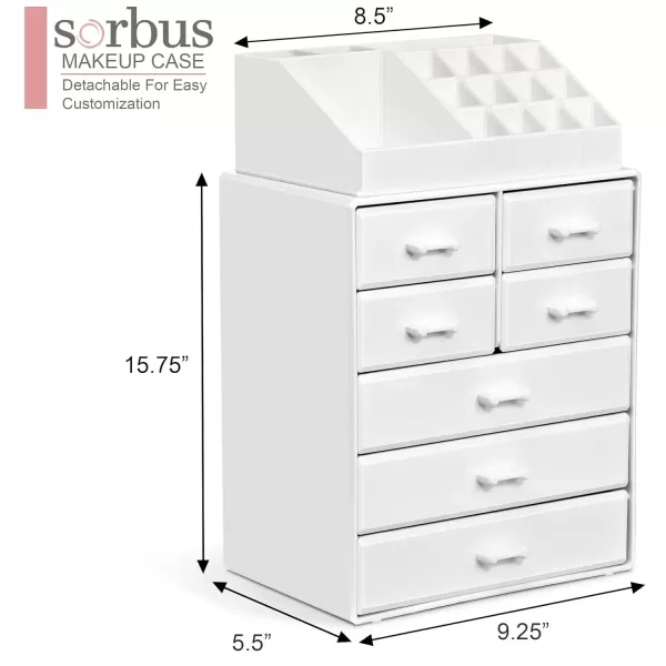 imageSorbus Large Makeup Organizer  Stackable Jewelry ampamp Makeup Organizer For Vanity Bathroom Storage Dresser  12 Drawers Cosmetic Beauty Organizers and Storage with Lipstick Makeup Brush HolderWhite