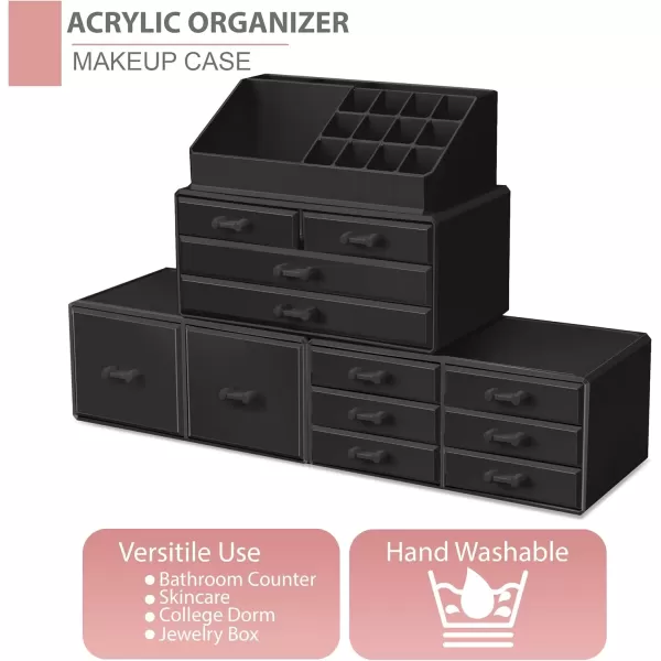 imageSorbus Large Makeup Organizer  Stackable Jewelry ampamp Makeup Organizer For Vanity Bathroom Storage Dresser  12 Drawers Cosmetic Beauty Organizers and Storage with Lipstick Makeup Brush HolderBlack