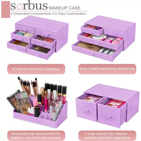 imageSorbus Large Makeup Organizer  Stackable Jewelry ampamp Makeup Organizer For Vanity Bathroom Storage Dresser  12 Drawers Cosmetic Beauty Organizers and Storage with Lipstick Makeup Brush HolderPurple
