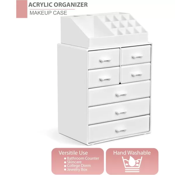 imageSorbus Large Makeup Organizer  Stackable Jewelry ampamp Makeup Organizer For Vanity Bathroom Storage Dresser  12 Drawers Cosmetic Beauty Organizers and Storage with Lipstick Makeup Brush HolderWhite