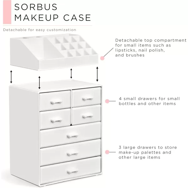 imageSorbus Large Makeup Organizer  Stackable Jewelry ampamp Makeup Organizer For Vanity Bathroom Storage Dresser  12 Drawers Cosmetic Beauty Organizers and Storage with Lipstick Makeup Brush HolderWhite