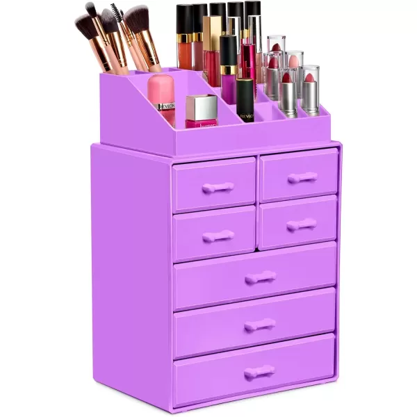 imageSorbus Large Makeup Organizer  Stackable Jewelry ampamp Makeup Organizer For Vanity Bathroom Storage Dresser  12 Drawers Cosmetic Beauty Organizers and Storage with Lipstick Makeup Brush HolderPurple
