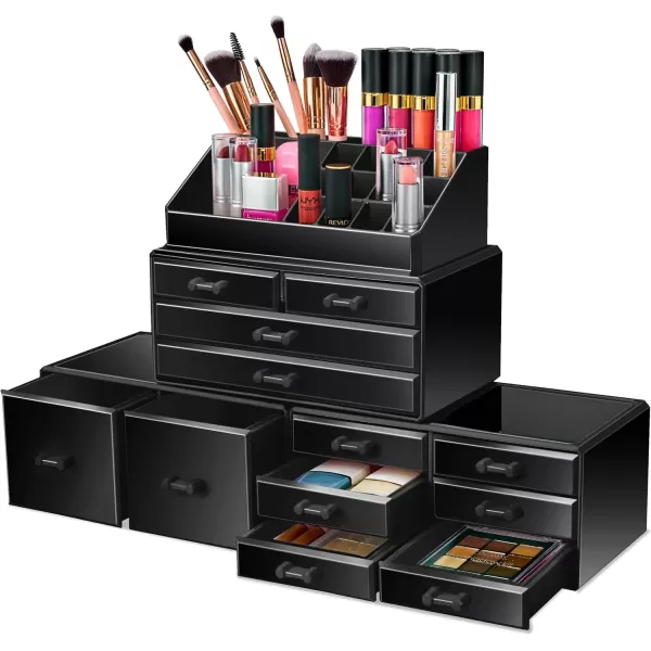 imageSorbus Large Makeup Organizer  Stackable Jewelry ampamp Makeup Organizer For Vanity Bathroom Storage Dresser  12 Drawers Cosmetic Beauty Organizers and Storage with Lipstick Makeup Brush HolderBlack