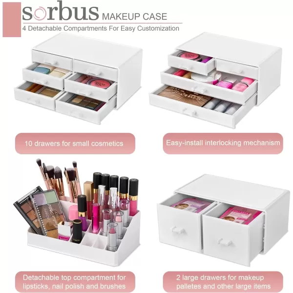 imageSorbus Large Makeup Organizer  Stackable Jewelry ampamp Makeup Organizer For Vanity Bathroom Storage Dresser  12 Drawers Cosmetic Beauty Organizers and Storage with Lipstick Makeup Brush HolderWhite