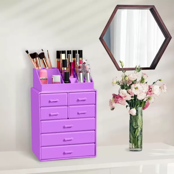 imageSorbus Large Makeup Organizer  Stackable Jewelry ampamp Makeup Organizer For Vanity Bathroom Storage Dresser  12 Drawers Cosmetic Beauty Organizers and Storage with Lipstick Makeup Brush HolderPurple