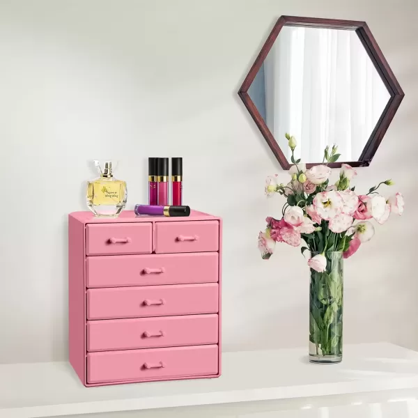 imageSorbus Large Makeup Organizer  Stackable Jewelry ampamp Makeup Organizer For Vanity Bathroom Storage Dresser  12 Drawers Cosmetic Beauty Organizers and Storage with Lipstick Makeup Brush HolderPink