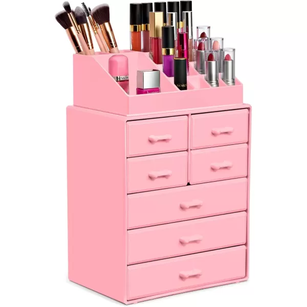imageSorbus Large Makeup Organizer  Stackable Jewelry ampamp Makeup Organizer For Vanity Bathroom Storage Dresser  12 Drawers Cosmetic Beauty Organizers and Storage with Lipstick Makeup Brush HolderPink