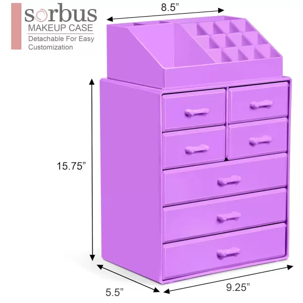 imageSorbus Large Makeup Organizer  Stackable Jewelry ampamp Makeup Organizer For Vanity Bathroom Storage Dresser  12 Drawers Cosmetic Beauty Organizers and Storage with Lipstick Makeup Brush HolderPurple