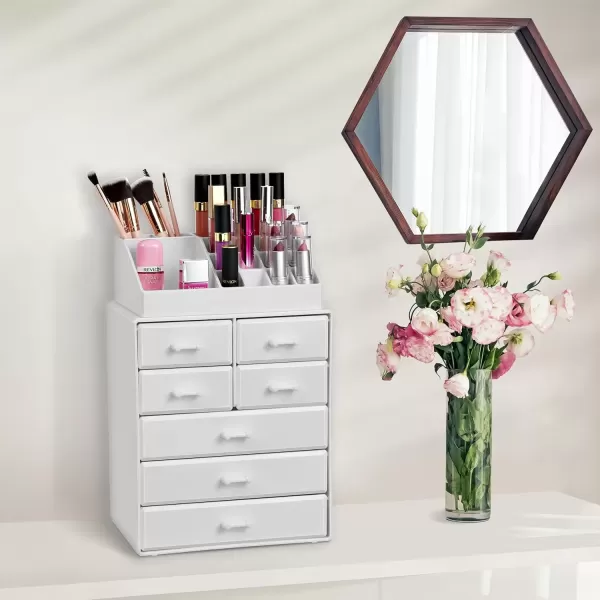 imageSorbus Large Makeup Organizer  Stackable Jewelry ampamp Makeup Organizer For Vanity Bathroom Storage Dresser  12 Drawers Cosmetic Beauty Organizers and Storage with Lipstick Makeup Brush HolderWhite