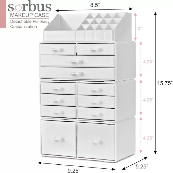imageSorbus Large Makeup Organizer  Stackable Jewelry ampamp Makeup Organizer For Vanity Bathroom Storage Dresser  12 Drawers Cosmetic Beauty Organizers and Storage with Lipstick Makeup Brush HolderWhite