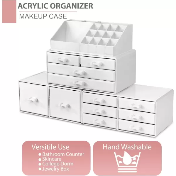 imageSorbus Large Makeup Organizer  Stackable Jewelry ampamp Makeup Organizer For Vanity Bathroom Storage Dresser  12 Drawers Cosmetic Beauty Organizers and Storage with Lipstick Makeup Brush HolderWhite