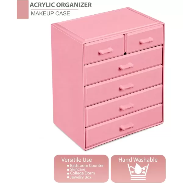 imageSorbus Large Makeup Organizer  Stackable Jewelry ampamp Makeup Organizer For Vanity Bathroom Storage Dresser  12 Drawers Cosmetic Beauty Organizers and Storage with Lipstick Makeup Brush HolderPink