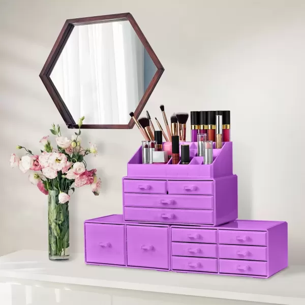 imageSorbus Large Makeup Organizer  Stackable Jewelry ampamp Makeup Organizer For Vanity Bathroom Storage Dresser  12 Drawers Cosmetic Beauty Organizers and Storage with Lipstick Makeup Brush HolderPurple