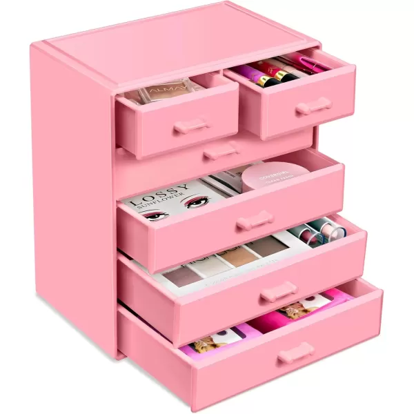 imageSorbus Large Makeup Organizer  Stackable Jewelry ampamp Makeup Organizer For Vanity Bathroom Storage Dresser  12 Drawers Cosmetic Beauty Organizers and Storage with Lipstick Makeup Brush HolderPink