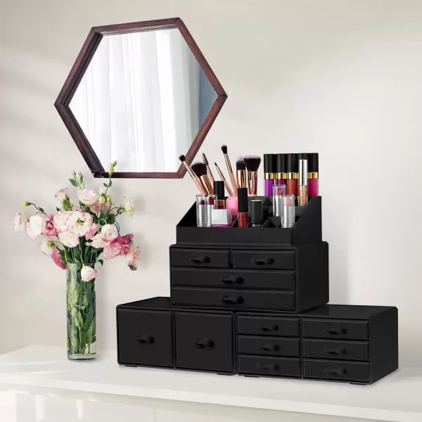 imageSorbus Large Makeup Organizer  Stackable Jewelry ampamp Makeup Organizer For Vanity Bathroom Storage Dresser  12 Drawers Cosmetic Beauty Organizers and Storage with Lipstick Makeup Brush HolderBlack