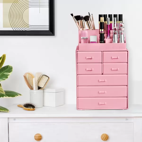 imageSorbus Large Makeup Organizer  Stackable Jewelry ampamp Makeup Organizer For Vanity Bathroom Storage Dresser  12 Drawers Cosmetic Beauty Organizers and Storage with Lipstick Makeup Brush HolderPink