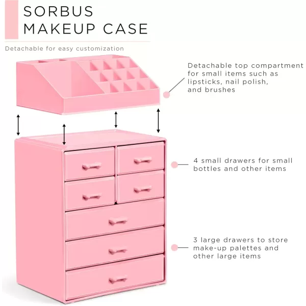 imageSorbus Large Makeup Organizer  Stackable Jewelry ampamp Makeup Organizer For Vanity Bathroom Storage Dresser  12 Drawers Cosmetic Beauty Organizers and Storage with Lipstick Makeup Brush HolderPink