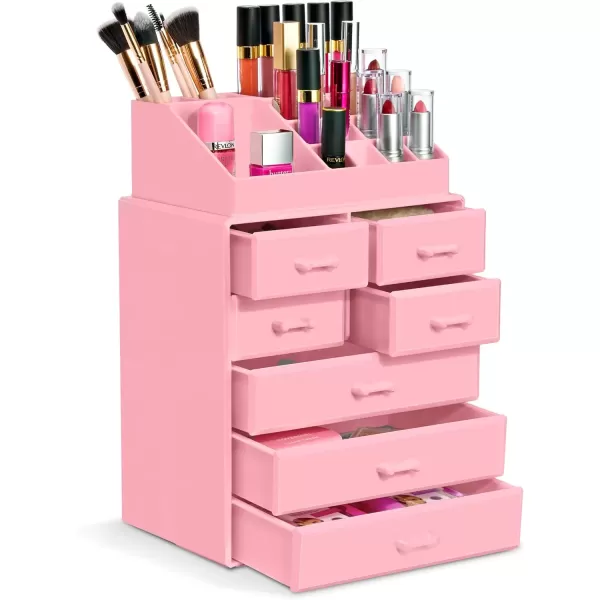 imageSorbus Large Makeup Organizer  Stackable Jewelry ampamp Makeup Organizer For Vanity Bathroom Storage Dresser  12 Drawers Cosmetic Beauty Organizers and Storage with Lipstick Makeup Brush HolderPink