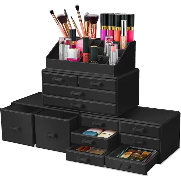 imageSorbus Large Makeup Organizer  Stackable Jewelry ampamp Makeup Organizer For Vanity Bathroom Storage Dresser  12 Drawers Cosmetic Beauty Organizers and Storage with Lipstick Makeup Brush HolderBlack