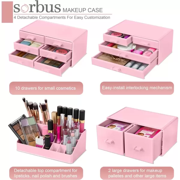 imageSorbus Large Makeup Organizer  Stackable Jewelry ampamp Makeup Organizer For Vanity Bathroom Storage Dresser  12 Drawers Cosmetic Beauty Organizers and Storage with Lipstick Makeup Brush HolderPink