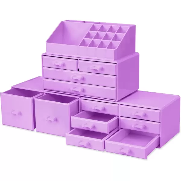 imageSorbus Large Makeup Organizer  Stackable Jewelry ampamp Makeup Organizer For Vanity Bathroom Storage Dresser  12 Drawers Cosmetic Beauty Organizers and Storage with Lipstick Makeup Brush HolderPurple