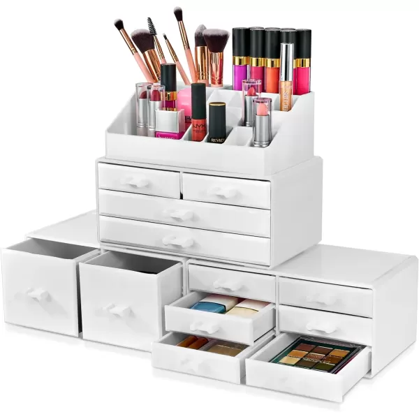 imageSorbus Large Makeup Organizer  Stackable Jewelry ampamp Makeup Organizer For Vanity Bathroom Storage Dresser  12 Drawers Cosmetic Beauty Organizers and Storage with Lipstick Makeup Brush HolderWhite