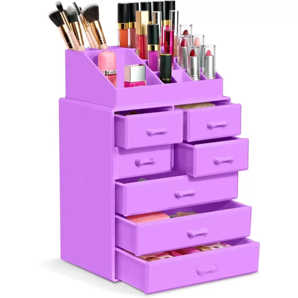 imageSorbus Large Makeup Organizer  Stackable Jewelry ampamp Makeup Organizer For Vanity Bathroom Storage Dresser  12 Drawers Cosmetic Beauty Organizers and Storage with Lipstick Makeup Brush HolderPurple
