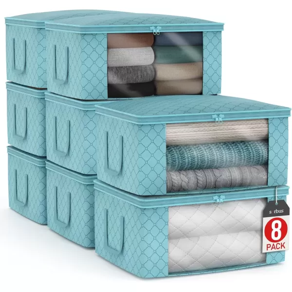 imageSorbus Medium Clothes Storage Bags  Foldable Blanket Storage Bins for Organizing Bedroom Closet Clothing Comforter Organization with Clear Window Lids and Carry Handles  Set of 8Aqua