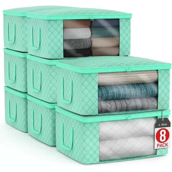 imageSorbus Medium Clothes Storage Bags  Foldable Blanket Storage Bins for Organizing Bedroom Closet Clothing Comforter Organization with Clear Window Lids and Carry Handles  Set of 8Teal
