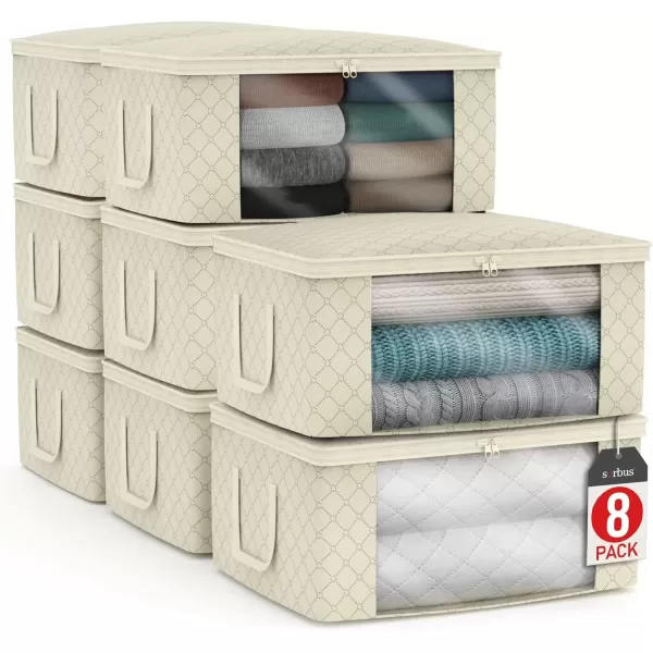 imageSorbus Medium Clothes Storage Bags  Foldable Blanket Storage Bins for Organizing Bedroom Closet Clothing Comforter Organization with Clear Window Lids and Carry Handles  Set of 8Beige