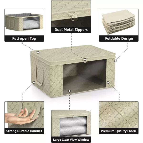 imageSorbus Medium Clothes Storage Bags  Foldable Blanket Storage Bins for Organizing Bedroom Closet Clothing Comforter Organization with Clear Window Lids and Carry Handles  Set of 8Beige