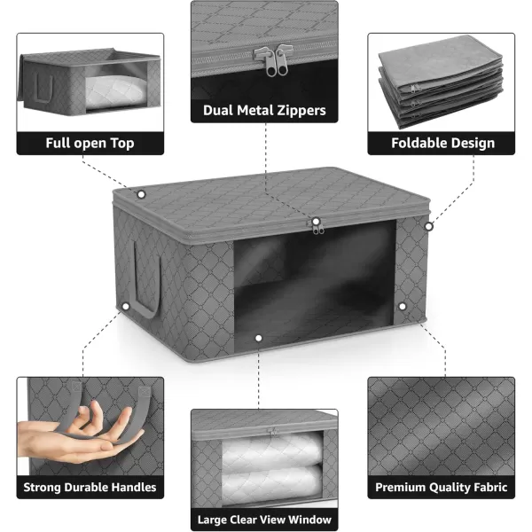 imageSorbus Medium Clothes Storage Bags  Foldable Blanket Storage Bins for Organizing Bedroom Closet Clothing Comforter Organization with Clear Window Lids and Carry Handles  Set of 8Gray