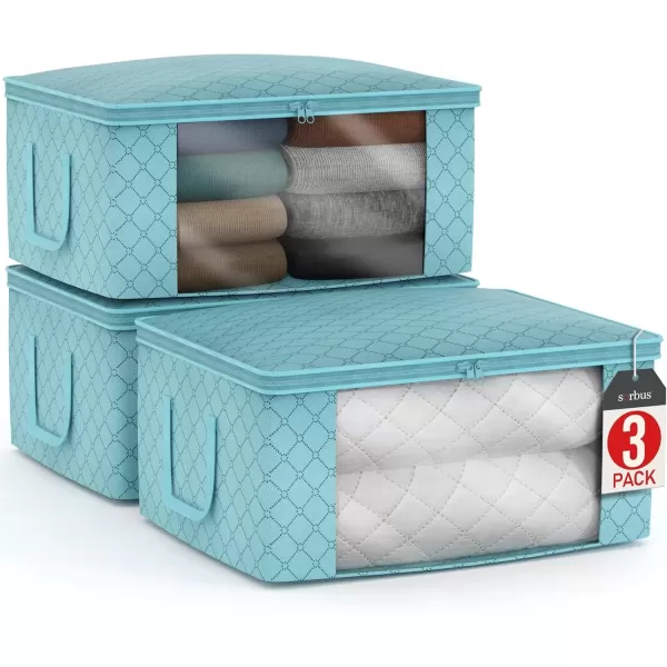 imageSorbus Medium Clothes Storage Bags  Foldable Blanket Storage Bins for Organizing Bedroom Closet Clothing Comforter Organization with Clear Window Lids and Carry Handles  Set of 8Aqua