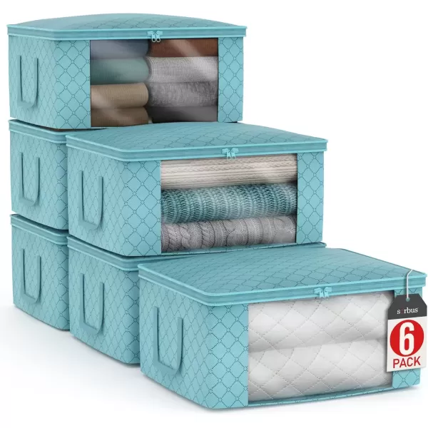 imageSorbus Medium Clothes Storage Bags  Foldable Blanket Storage Bins for Organizing Bedroom Closet Clothing Comforter Organization with Clear Window Lids and Carry Handles  Set of 8Aqua
