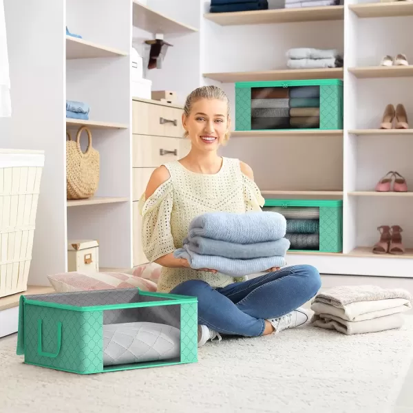 imageSorbus Medium Clothes Storage Bags  Foldable Blanket Storage Bins for Organizing Bedroom Closet Clothing Comforter Organization with Clear Window Lids and Carry Handles  Set of 8Teal
