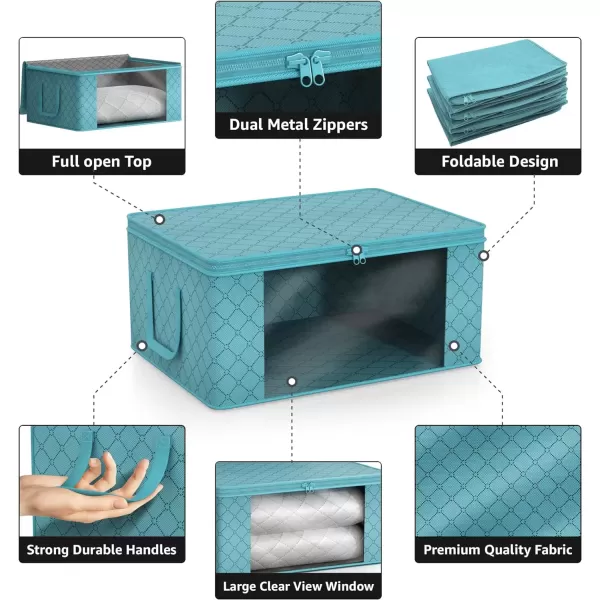 imageSorbus Medium Clothes Storage Bags  Foldable Blanket Storage Bins for Organizing Bedroom Closet Clothing Comforter Organization with Clear Window Lids and Carry Handles  Set of 8Aqua