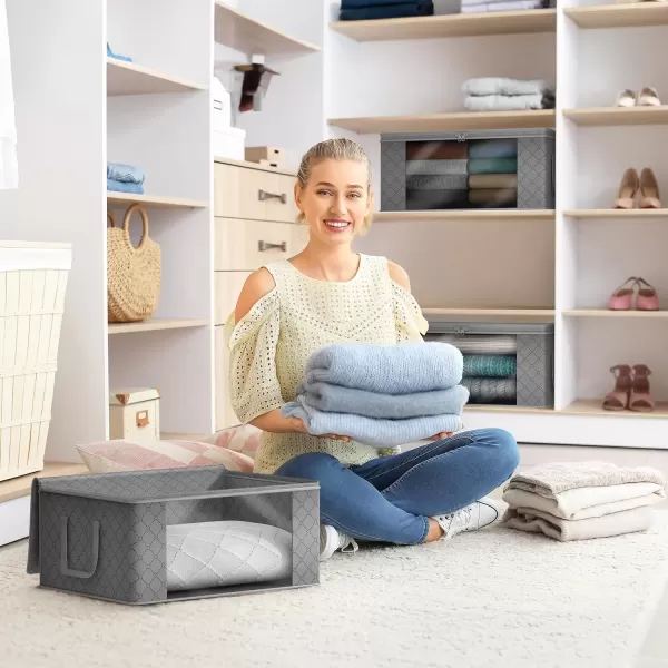 imageSorbus Medium Clothes Storage Bags  Foldable Blanket Storage Bins for Organizing Bedroom Closet Clothing Comforter Organization with Clear Window Lids and Carry Handles  Set of 8Gray
