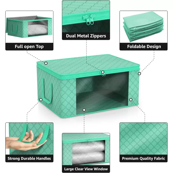imageSorbus Medium Clothes Storage Bags  Foldable Blanket Storage Bins for Organizing Bedroom Closet Clothing Comforter Organization with Clear Window Lids and Carry Handles  Set of 8Teal