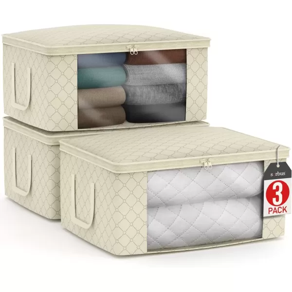 imageSorbus Medium Clothes Storage Bags  Foldable Blanket Storage Bins for Organizing Bedroom Closet Clothing Comforter Organization with Clear Window Lids and Carry Handles  Set of 8Beige