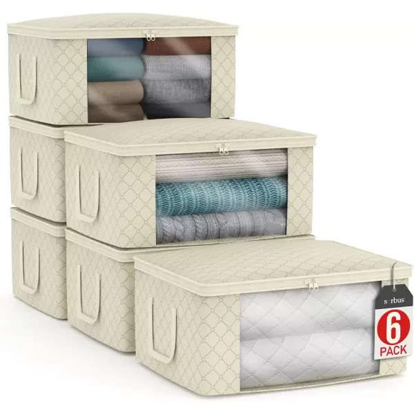 imageSorbus Medium Clothes Storage Bags  Foldable Blanket Storage Bins for Organizing Bedroom Closet Clothing Comforter Organization with Clear Window Lids and Carry Handles  Set of 8Beige