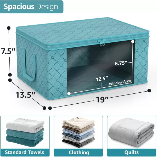imageSorbus Medium Clothes Storage Bags  Foldable Blanket Storage Bins for Organizing Bedroom Closet Clothing Comforter Organization with Clear Window Lids and Carry Handles  Set of 8Aqua