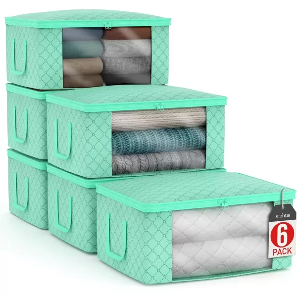 imageSorbus Medium Clothes Storage Bags  Foldable Blanket Storage Bins for Organizing Bedroom Closet Clothing Comforter Organization with Clear Window Lids and Carry Handles  Set of 8Teal