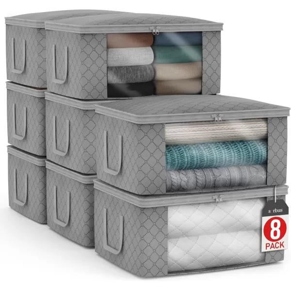 imageSorbus Medium Clothes Storage Bags  Foldable Blanket Storage Bins for Organizing Bedroom Closet Clothing Comforter Organization with Clear Window Lids and Carry Handles  Set of 8Gray