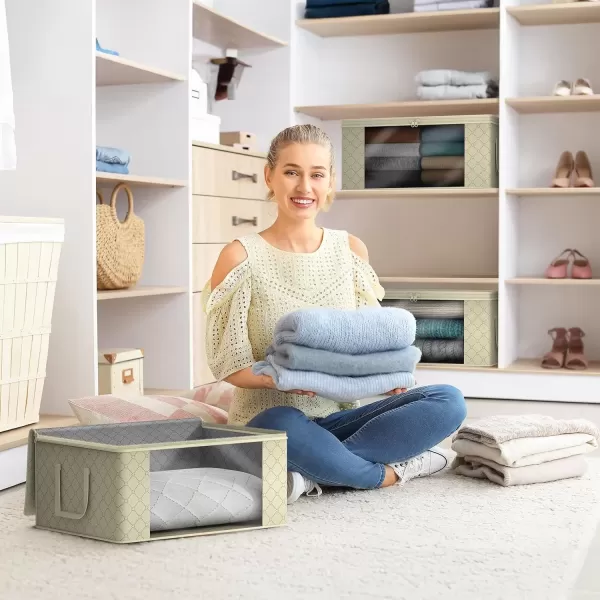 imageSorbus Medium Clothes Storage Bags  Foldable Blanket Storage Bins for Organizing Bedroom Closet Clothing Comforter Organization with Clear Window Lids and Carry Handles  Set of 8Beige