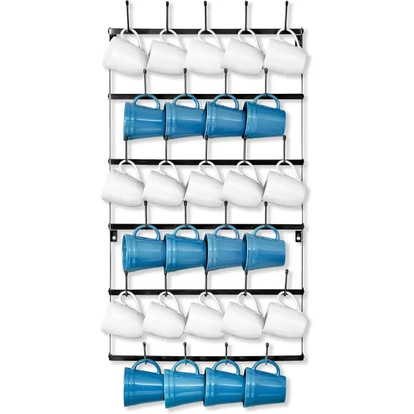 imageSorbus Mug Rack for Wall  Large Rustic Coffee Mug Holder Wall Mount with 27 Hooks Coffee Cup Display Rack 6Tier Metal Mug Organizer for Home Kitchen ampamp Bar Coffee Station Dining RoomBlack