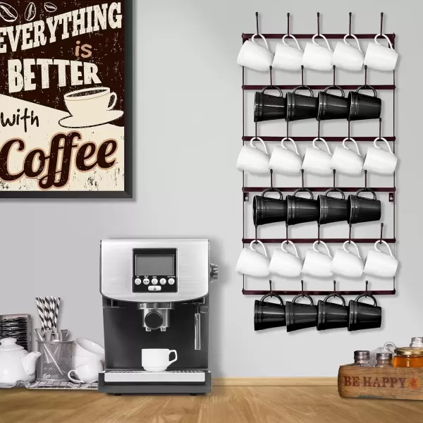 imageSorbus Mug Rack for Wall  Large Rustic Coffee Mug Holder Wall Mount with 27 Hooks Coffee Cup Display Rack 6Tier Metal Mug Organizer for Home Kitchen ampamp Bar Coffee Station Dining RoomBrown