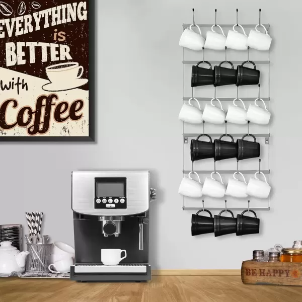 imageSorbus Mug Rack for Wall  Large Rustic Coffee Mug Holder Wall Mount with 27 Hooks Coffee Cup Display Rack 6Tier Metal Mug Organizer for Home Kitchen ampamp Bar Coffee Station Dining RoomSilver